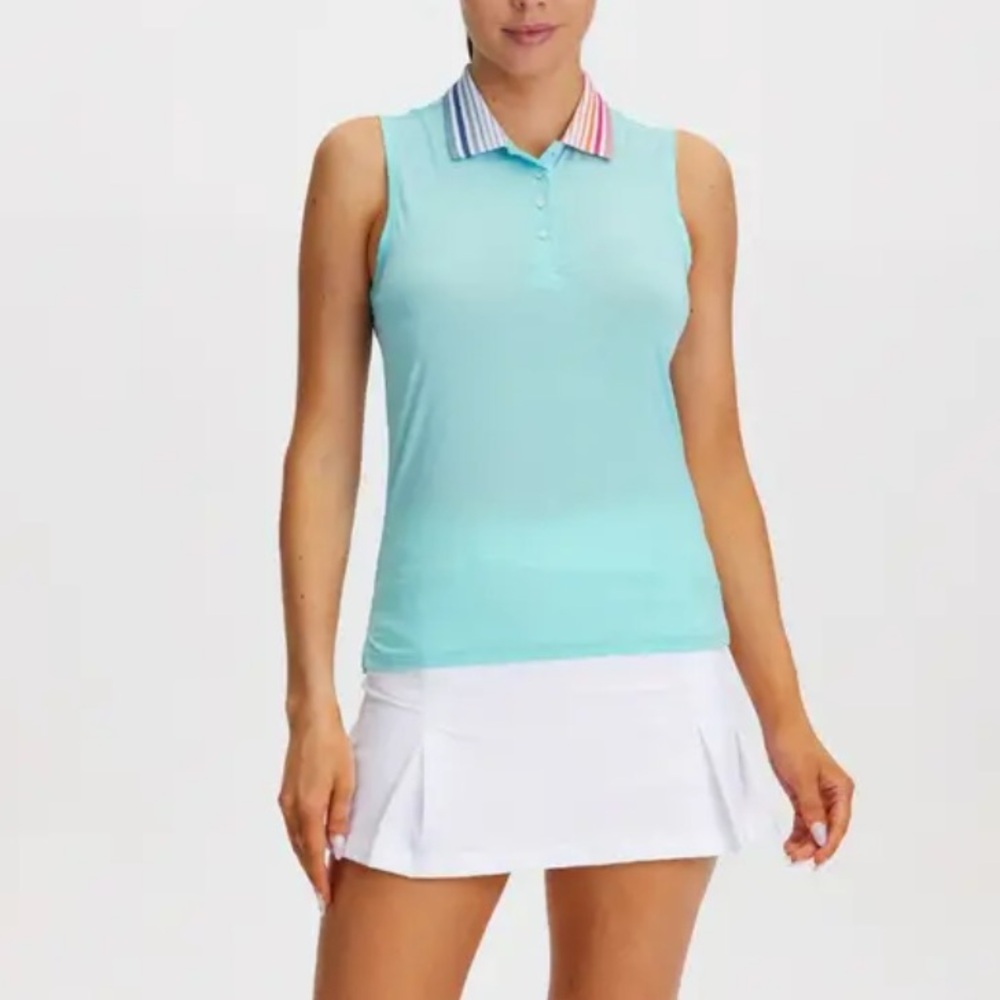 ❎ DONATED ❎ 
seafoam green golf polo — rainbow knit collar
